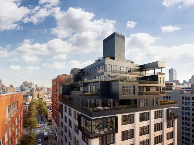 90 Morton is a conversion project in the West Village that added four new floors of cantilevered terraces.